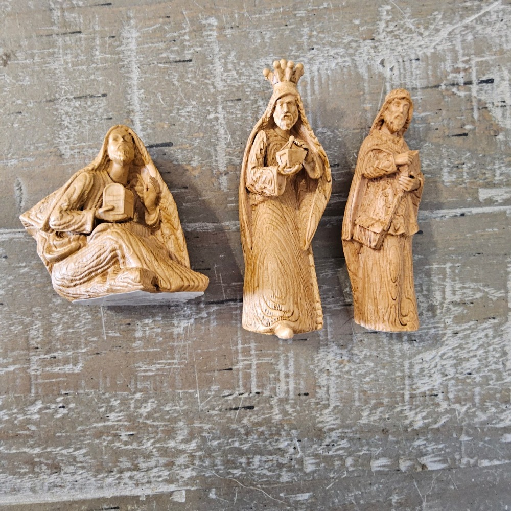 Hawthorne Village 3 Kings Nativity Set Brown Faux Wood Three Wise Men A6307